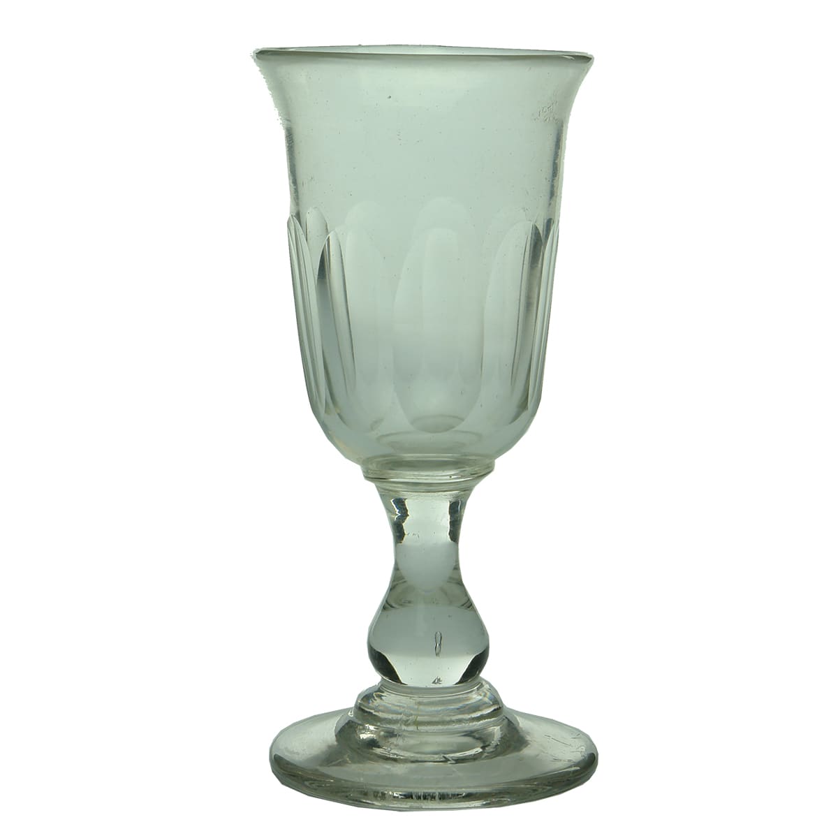 Glass. Facetted tulip bowl Georgian glass with single knop stem and polished pontil.