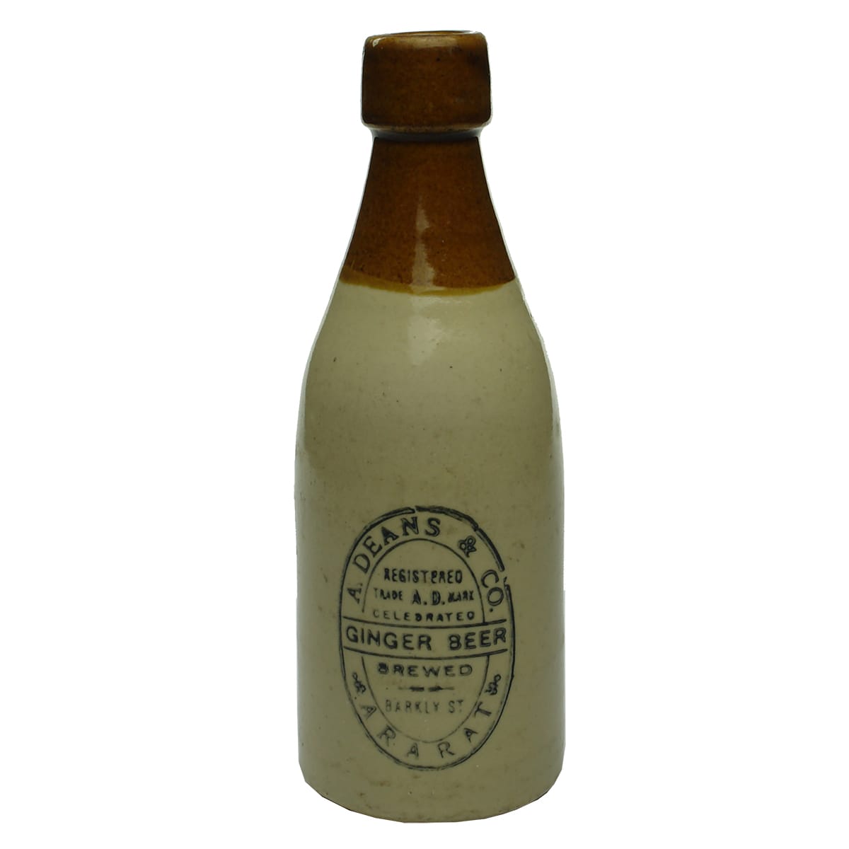 Ginger Beer. A. Deans & Co., Ararat. Champagne. Chocolate Top, Double Dipped. Box Line. No Potters Stamp. (Victoria)