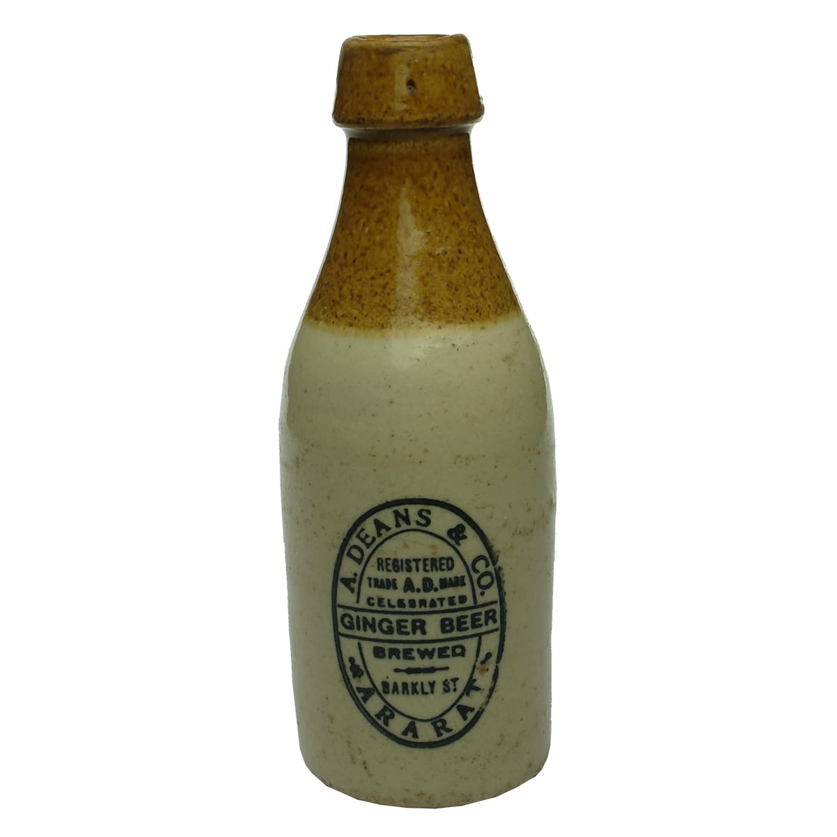 Ginger Beer. A. Deans & Co., Ararat. Champagne. Tan Top. Box Line. No Potters Stamp. (Victoria)