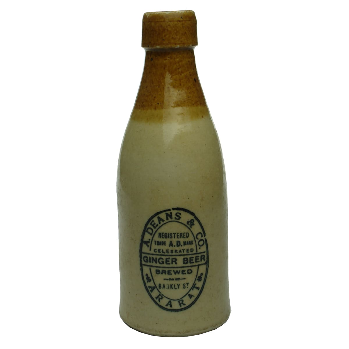 Ginger Beer. A. Deans & Co., Ararat. Champagne. Tan Top, Double Dipped. Box Line. No Potters Stamp. (Victoria)