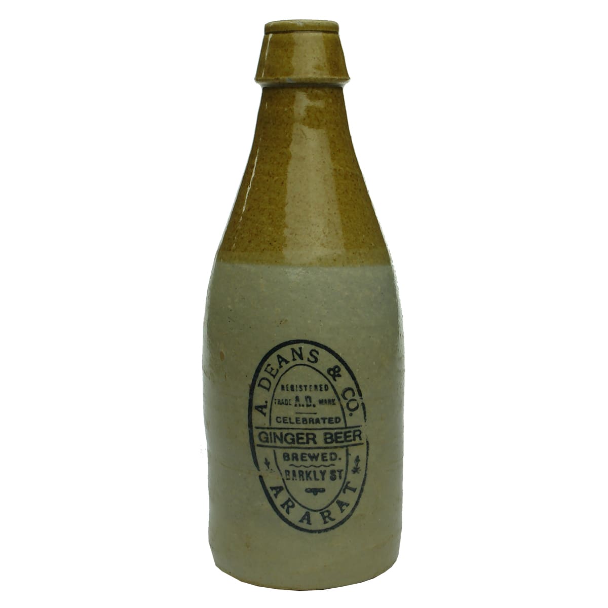 Ginger Beer. A. Deans & Co., Ararat. Champagne. Tan Top. Wavy Line. No Potters Stamp. (Victoria)