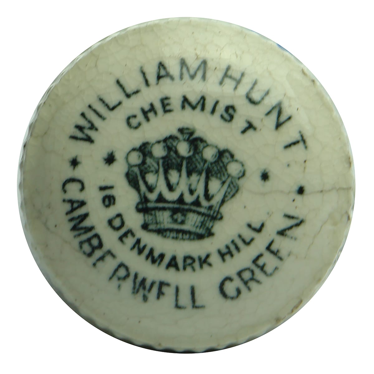 Pot Lid. William Hunt, Camberwell Green. Pot Cap. (United Kingdom)