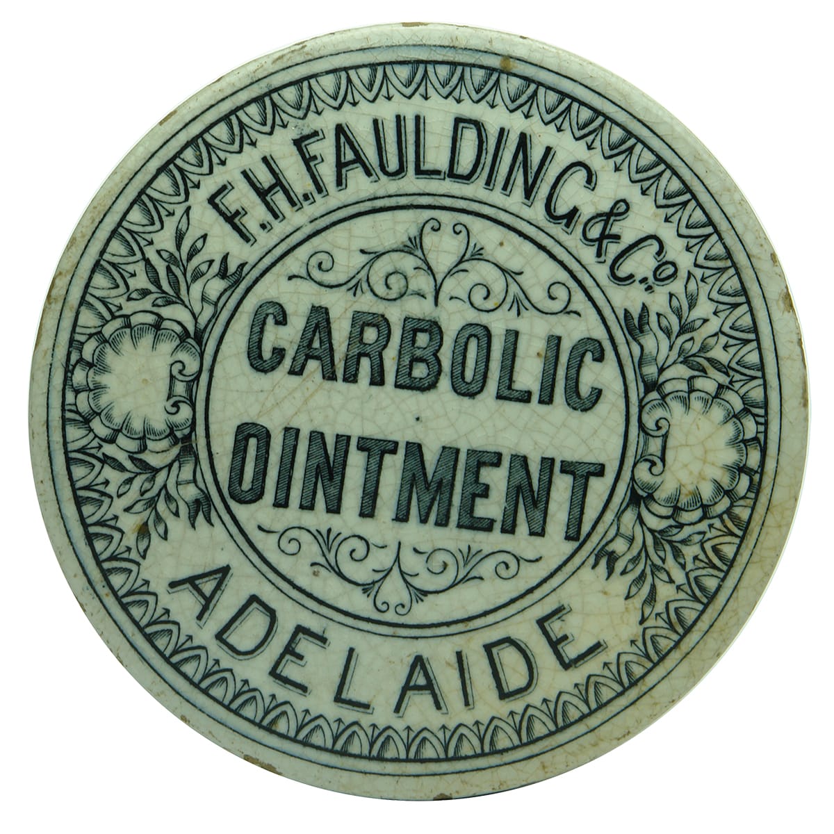 Pot Lid. F. H. Faulding & Co, Carbolic Ointment, Adelaide. Large Size. (South Australia)