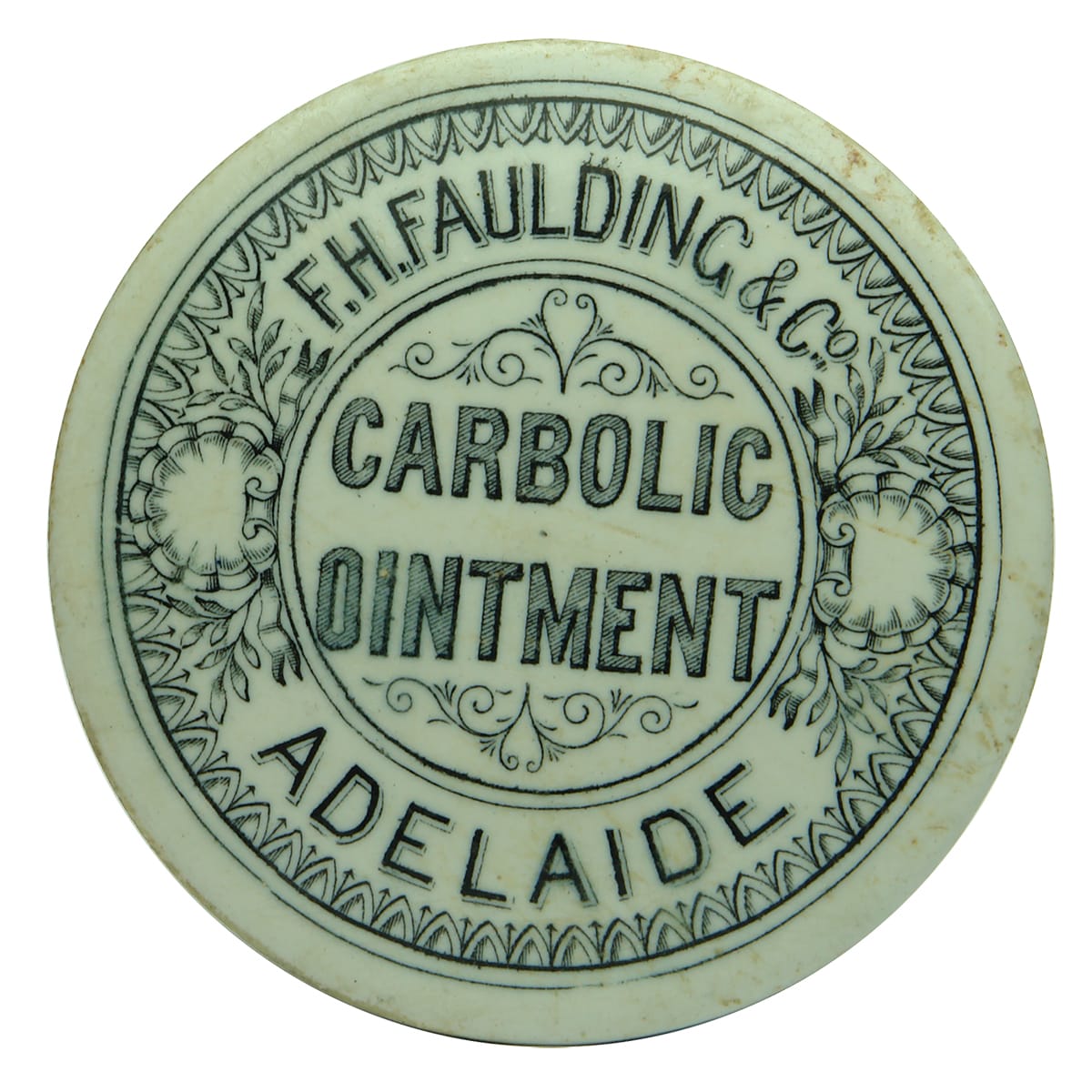 Pot Lid. F. H. Faulding & Co, Carbolic Ointment, Adelaide. Smaller Size. (South Australia)