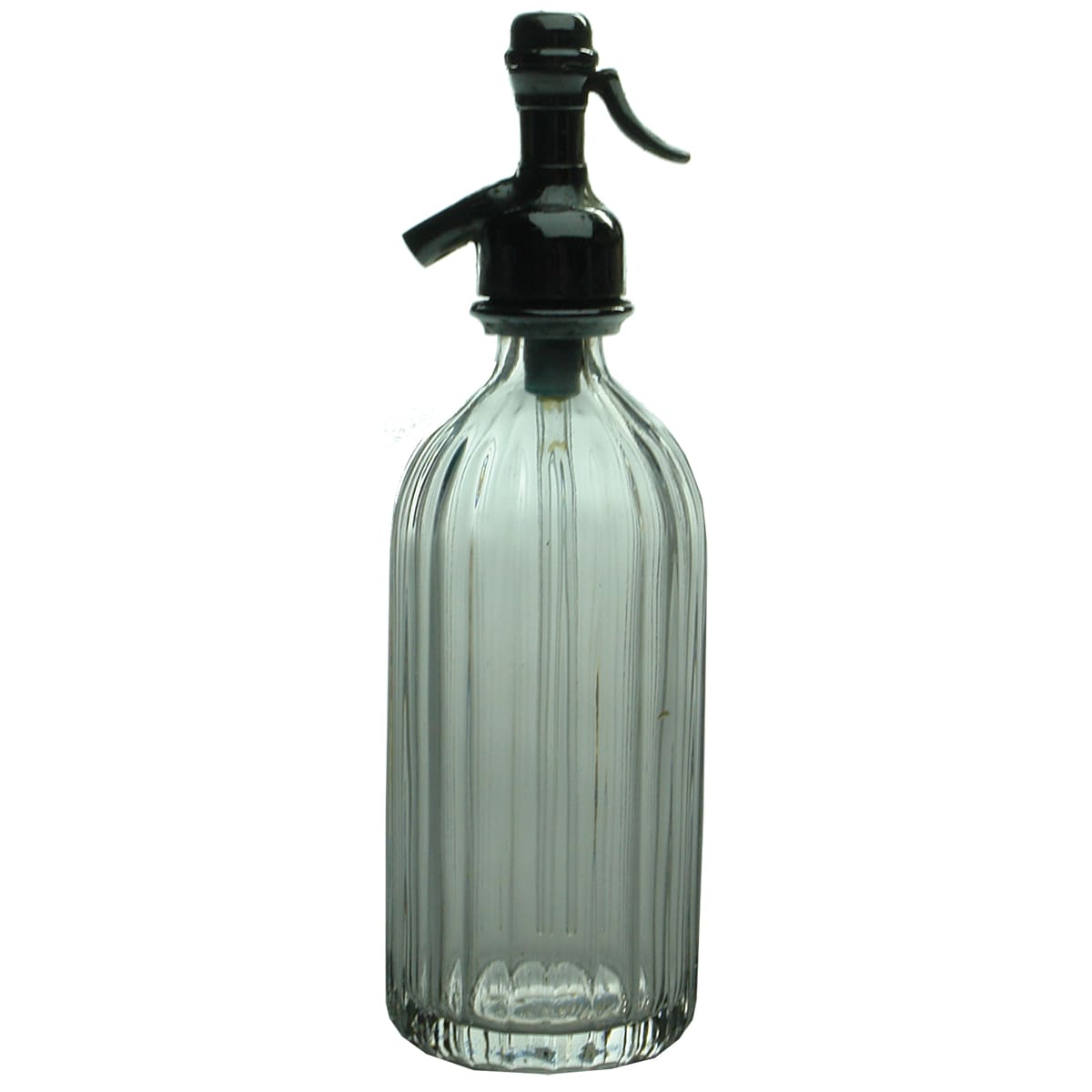 Miniature. Ribbed clear English made soda syphon.