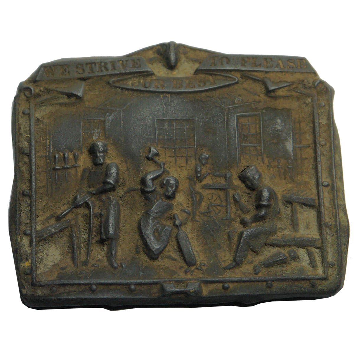 Cricket Belt Buckle. Detailed scene of Cricket Bat Makers.