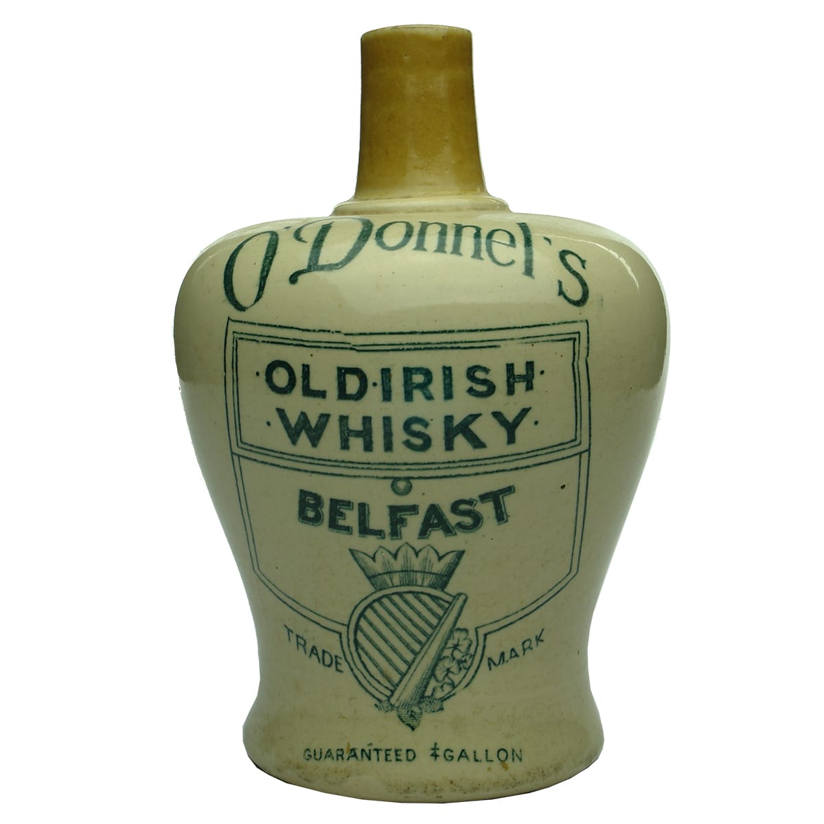 Whisky Jug. O'Donnel's Old Irish Whisky, Belfast. Waisted Shape.