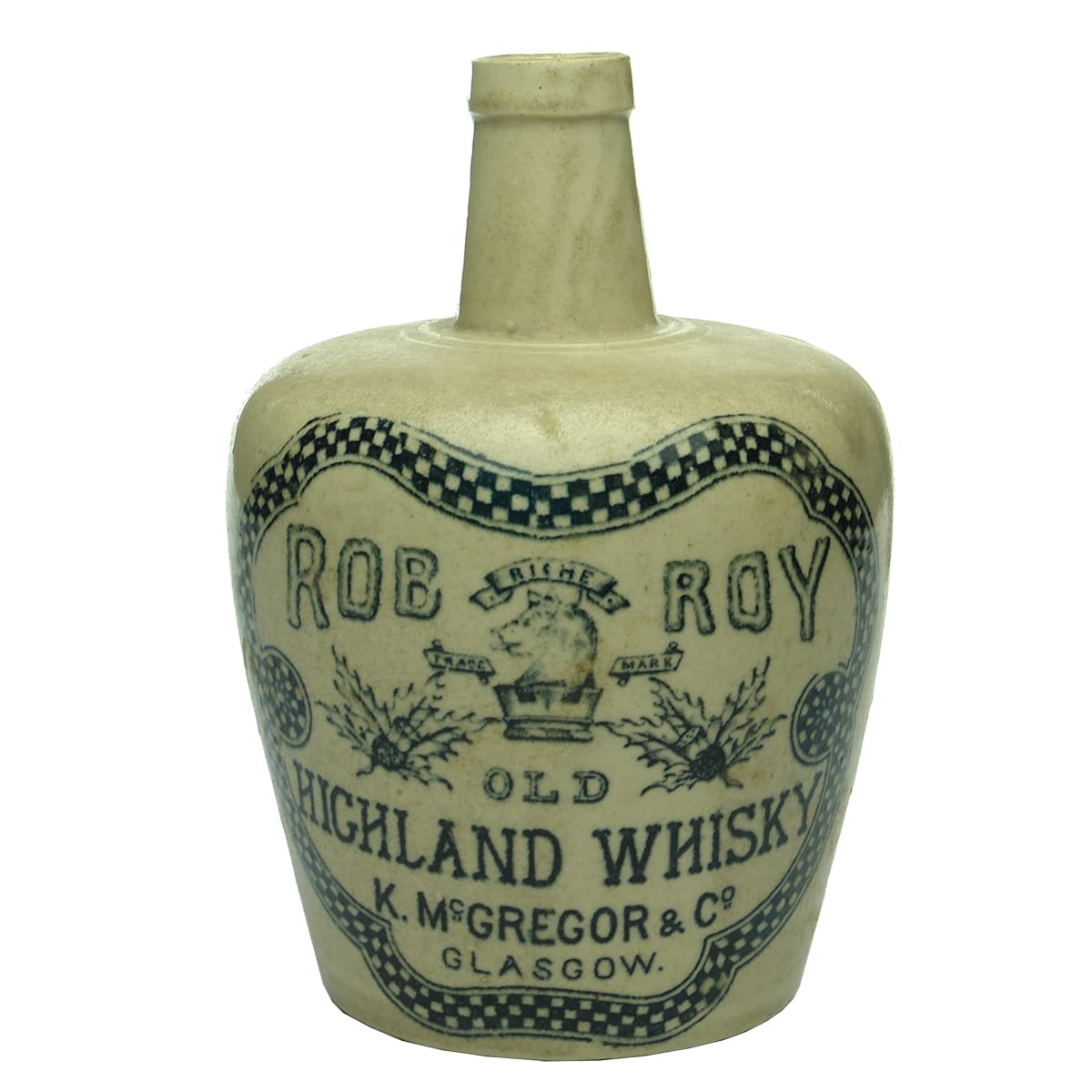 Whisky Jug. Rob Roy, K. McGregor & Co, Glasgow. All White. 1 Quart.