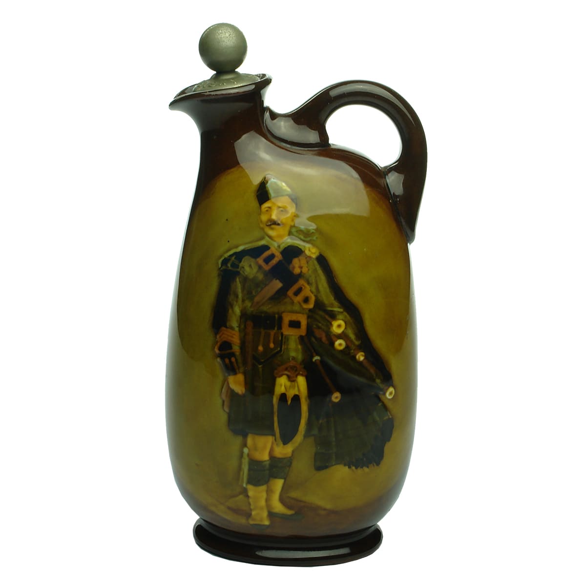 Kingsware Jug. Pipe Major, Scotsman. Dewar's Whisky stopper. Royal Doulton.