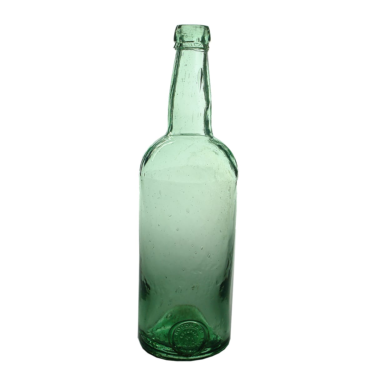 Gin. Booth & Co, 55 Cow Cross.  Applied seal. Aqua. 26 oz.