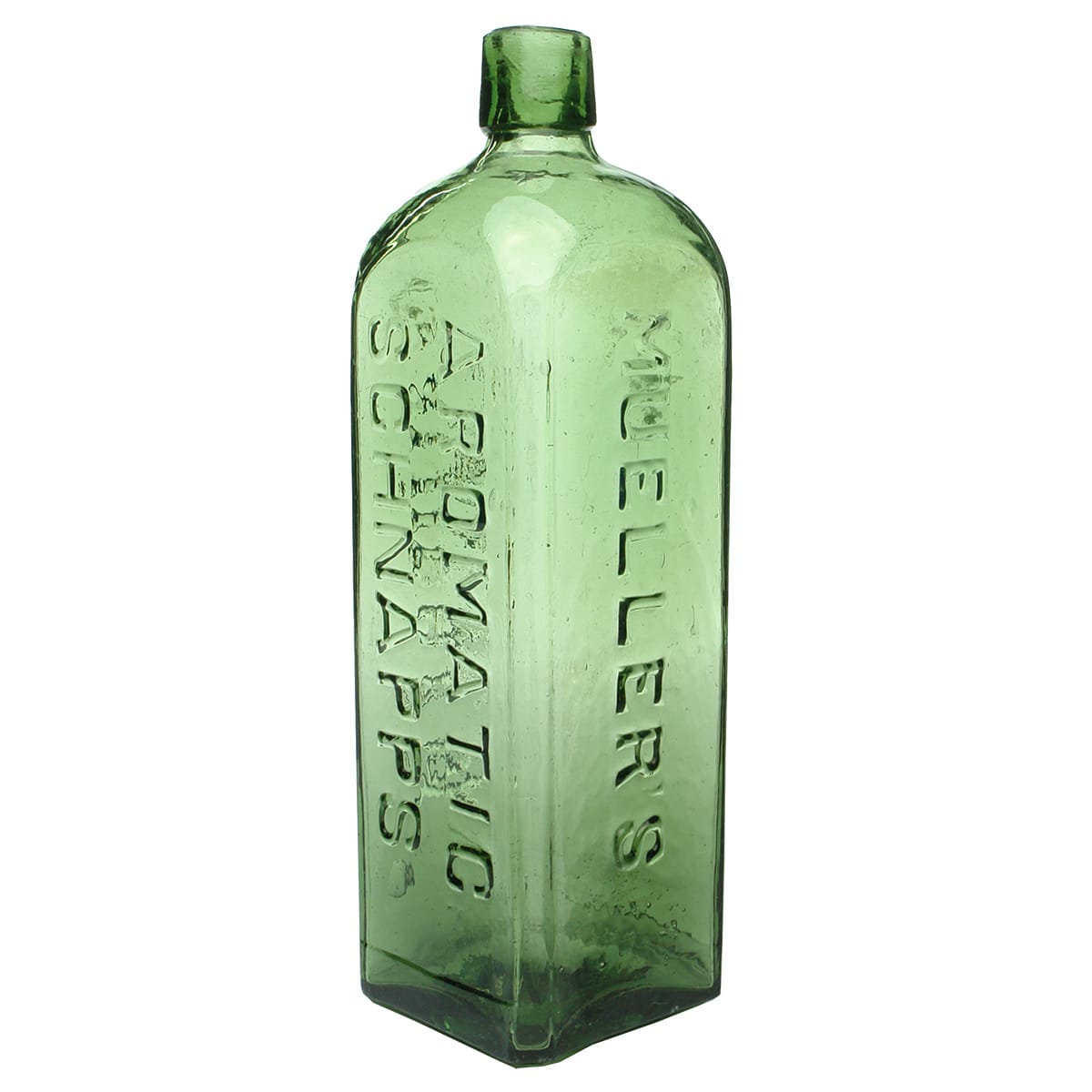 Schnapps. Mueller's Aromatic Schnapps, Schiedam. Green. 26 oz.