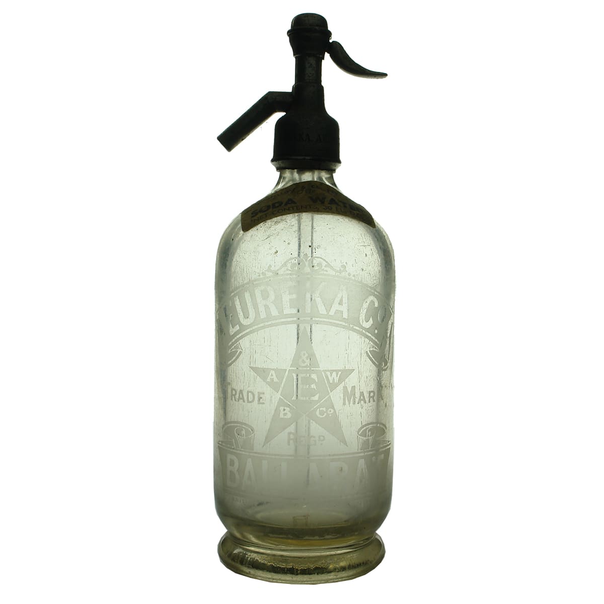 Soda Syphon. Eureka Co., Ballarat. Five pointed star. Clear. Round. (Victoria)