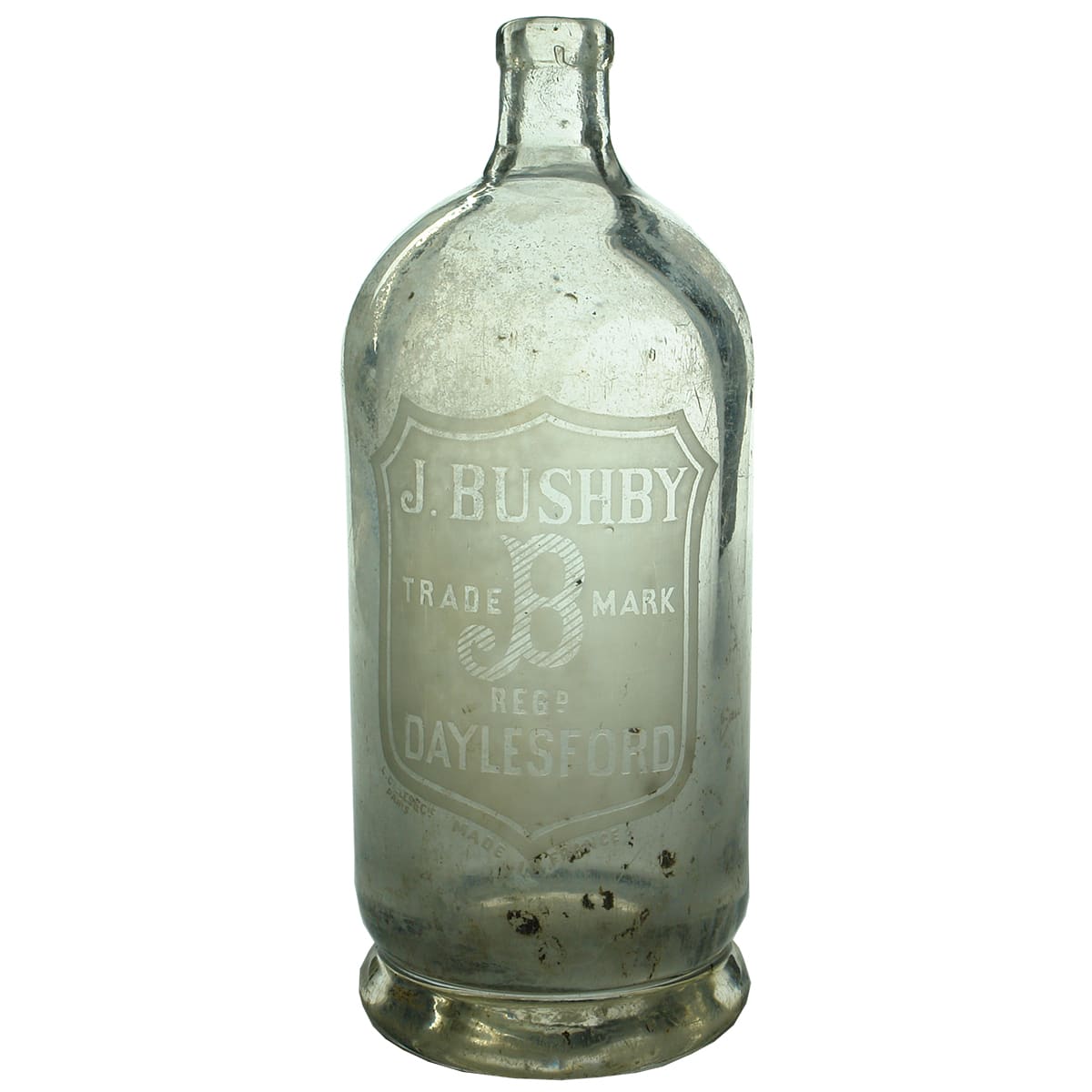 Soda Syphon. J. Bushby, Daylesford. Round. 30 oz. (Victoria)