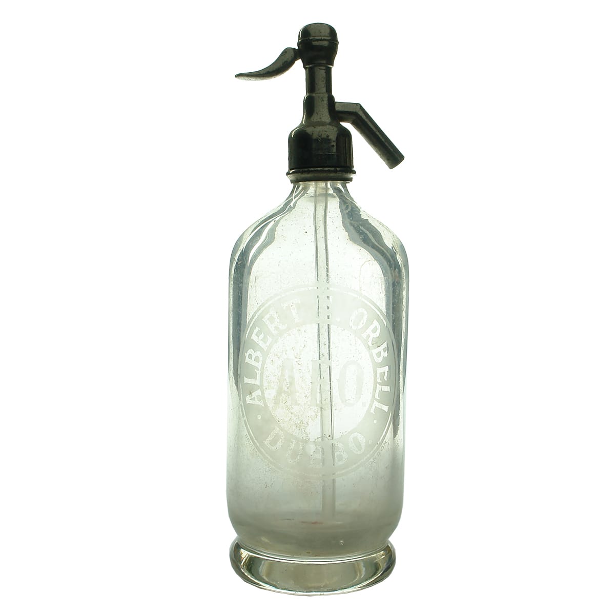 Soda Syphon. Albert E. Orbell, Dubbo. Round. Clear. 30 oz. (New South Wales)