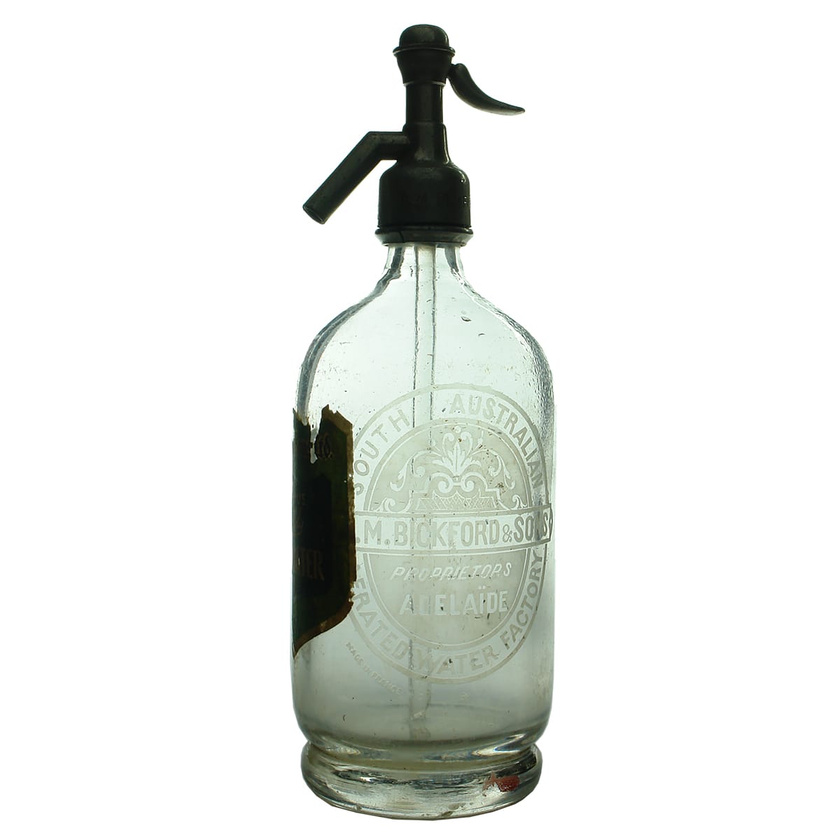 Soda Syphon. A. M. Bickford & Son South Australian Aerated Water Factory, Adelaide. Round. 30 oz. (South Australia)