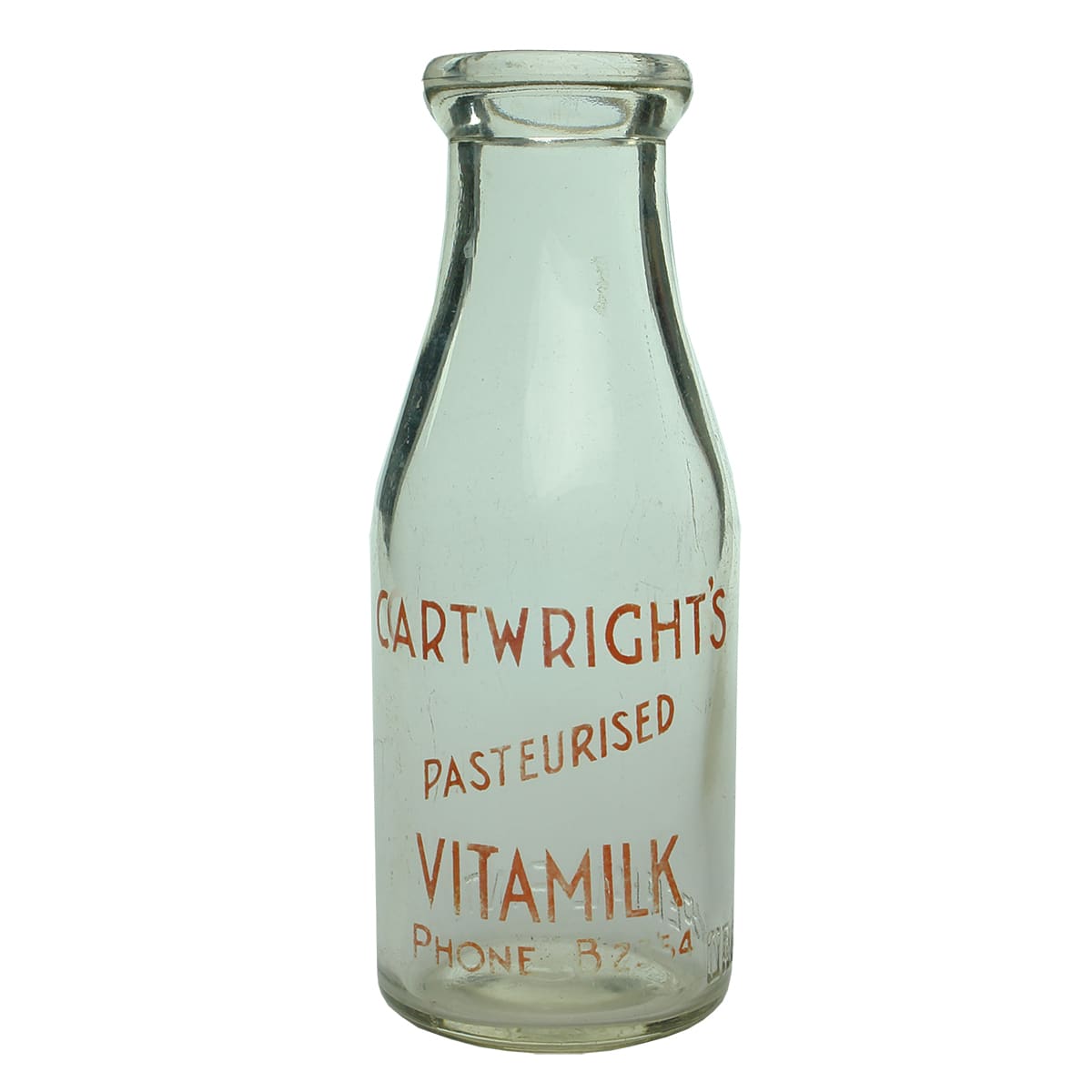 Milk. Cartwright's Pasteurised Vitamilk. Ceramic Label. 1 Pint. (H. H. Cartwright, Mount Hawthorn, Western Australia)