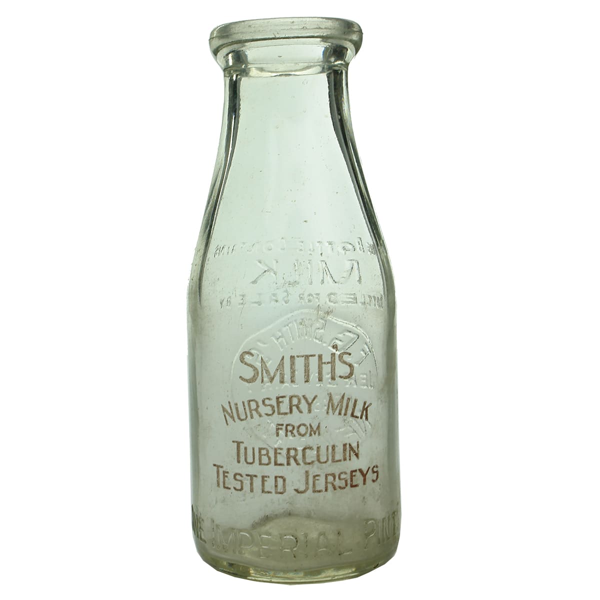 Milk. F. G. Smith's Jersey Dairy, Newport. Wad lip. Ceramic Label. 1 Pint. (Victoria)