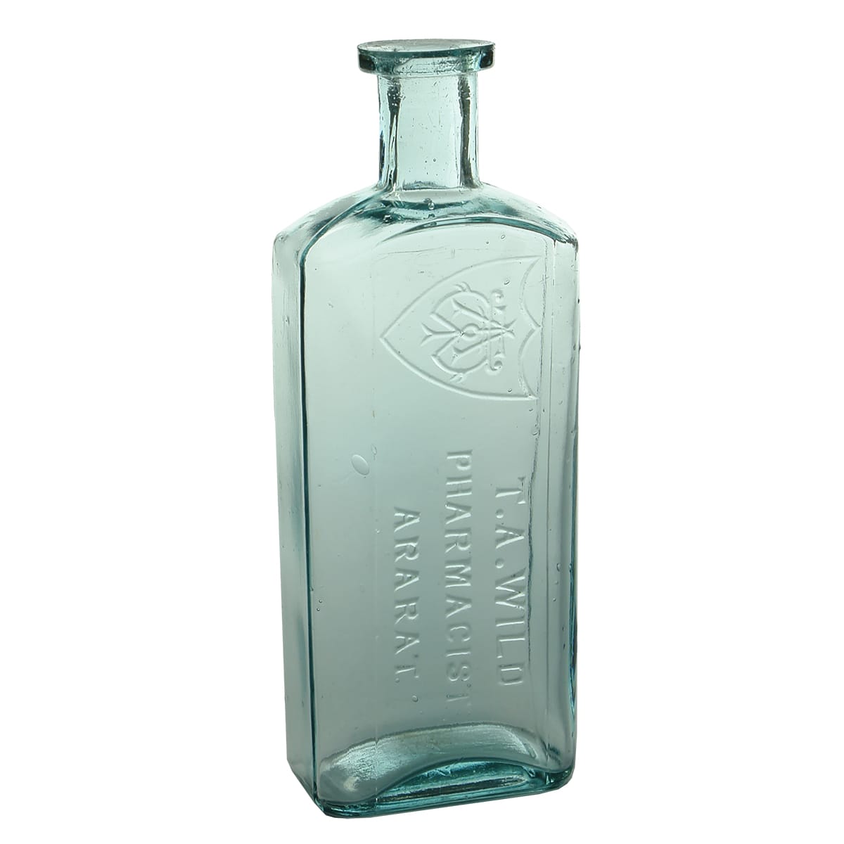 Chemist. T. A. Wild, Ararat. Monogram in a Shield. Aqua. 8 oz. (Victoria)