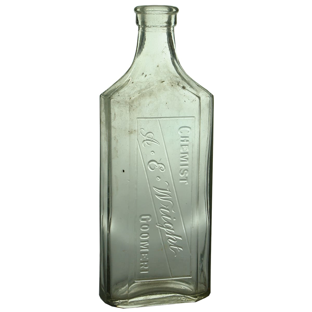 Chemist. A. E. Wright, Goomeri. Clear. Fancy shape. 8 oz. 178 mm. (Queensland)