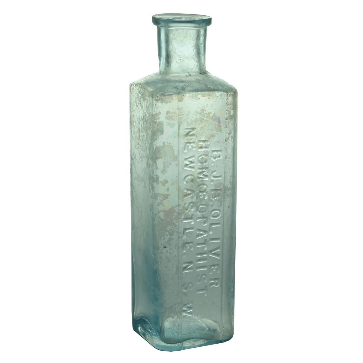 Chemist. B. J. B. Oliver, Homoeopathist, Newcastle. Square. Ice Blue. 3 oz. (New South Wales)