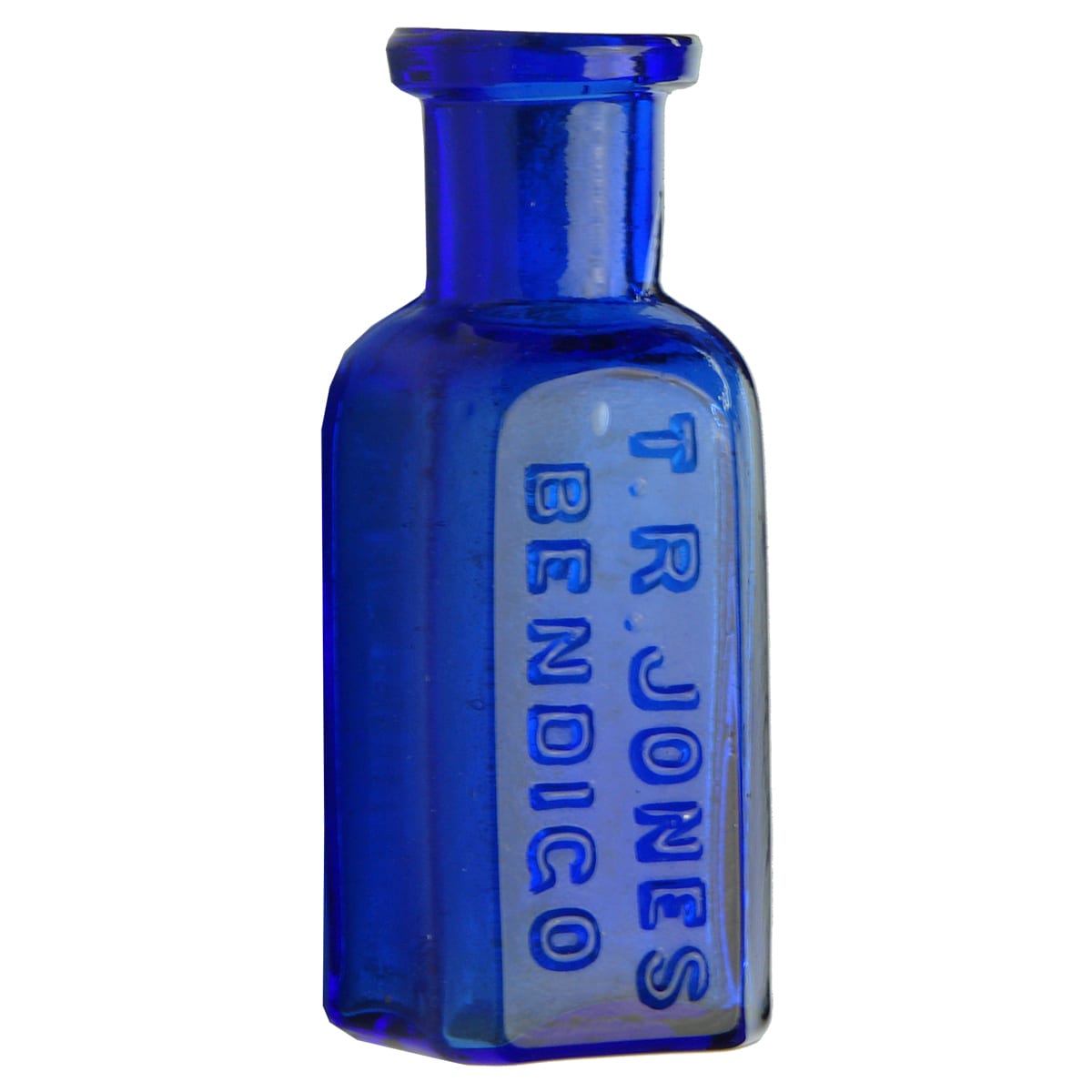 Chemist. T. R. Jones, Bendigo. Tiny square blue. 0.25 oz. (Victoria)