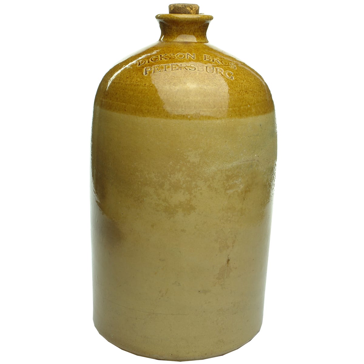 Demijohn. Dickson Bros, Petersburg. Tan Top. Impressed. 1 Gallon. (South Australia)