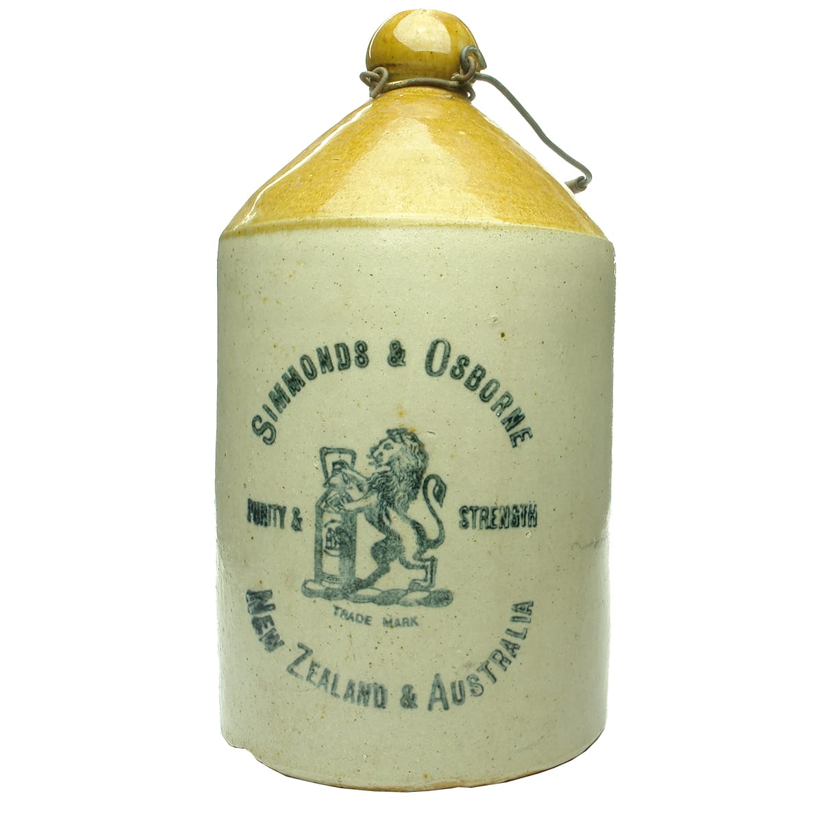 Demijohn. Simmonds & Osborne, New Zealand & Australia. Tan Top. 1 Gallon.