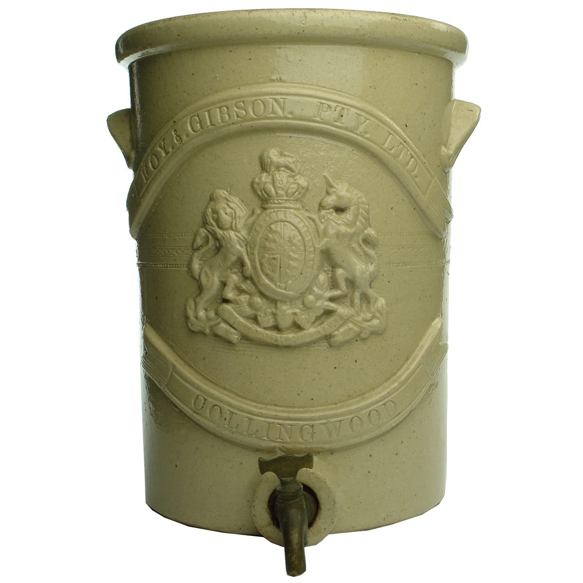 Water Filter. Foy & Gibson, Collingwood, British Coat of Arms. (Australian Pottery?). All White. 2 Gallon. (Victoria)