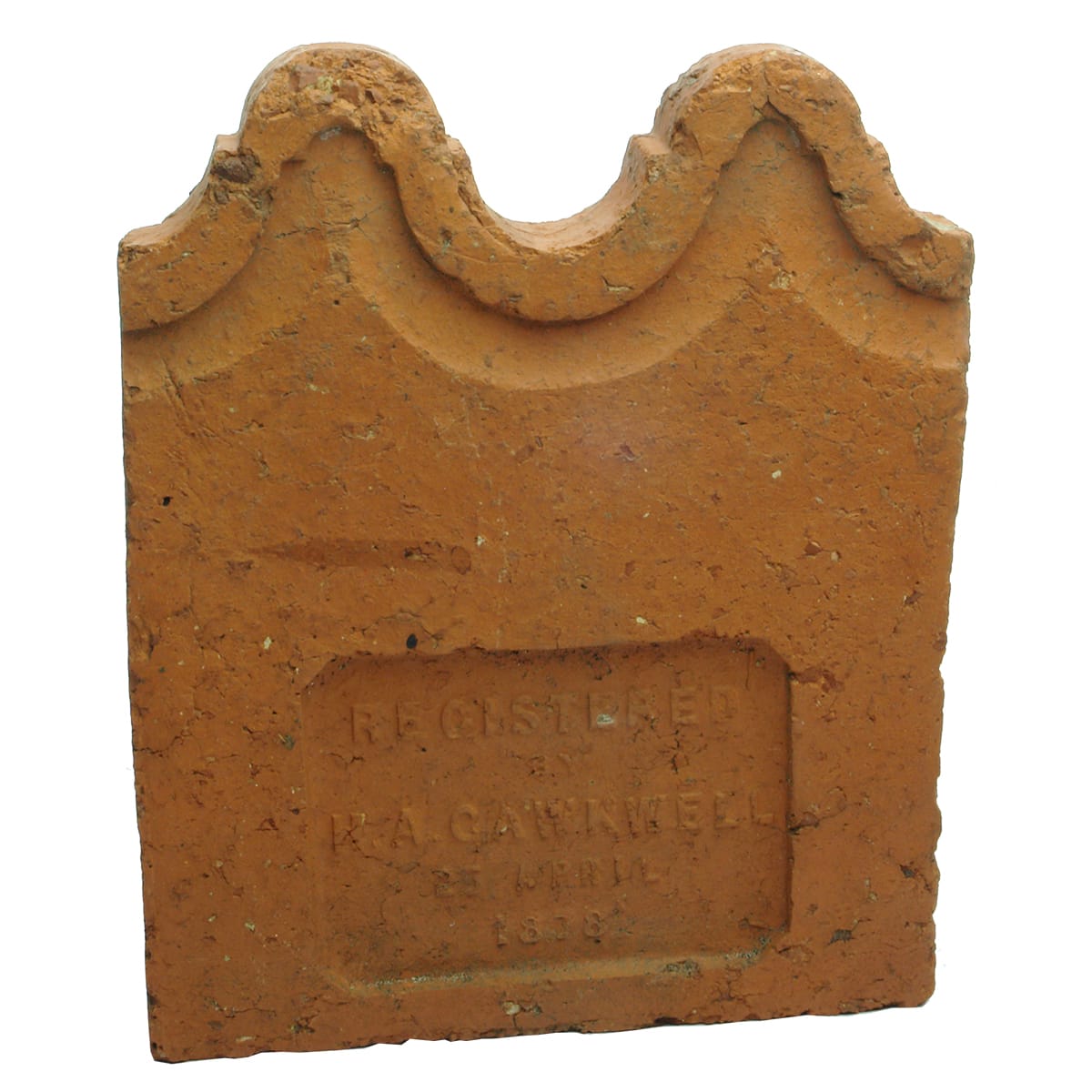 Pottery. H. A. Cawkwell, 25 April, 1878. Terracotta Garden Tile. (Malvern, Victoria)