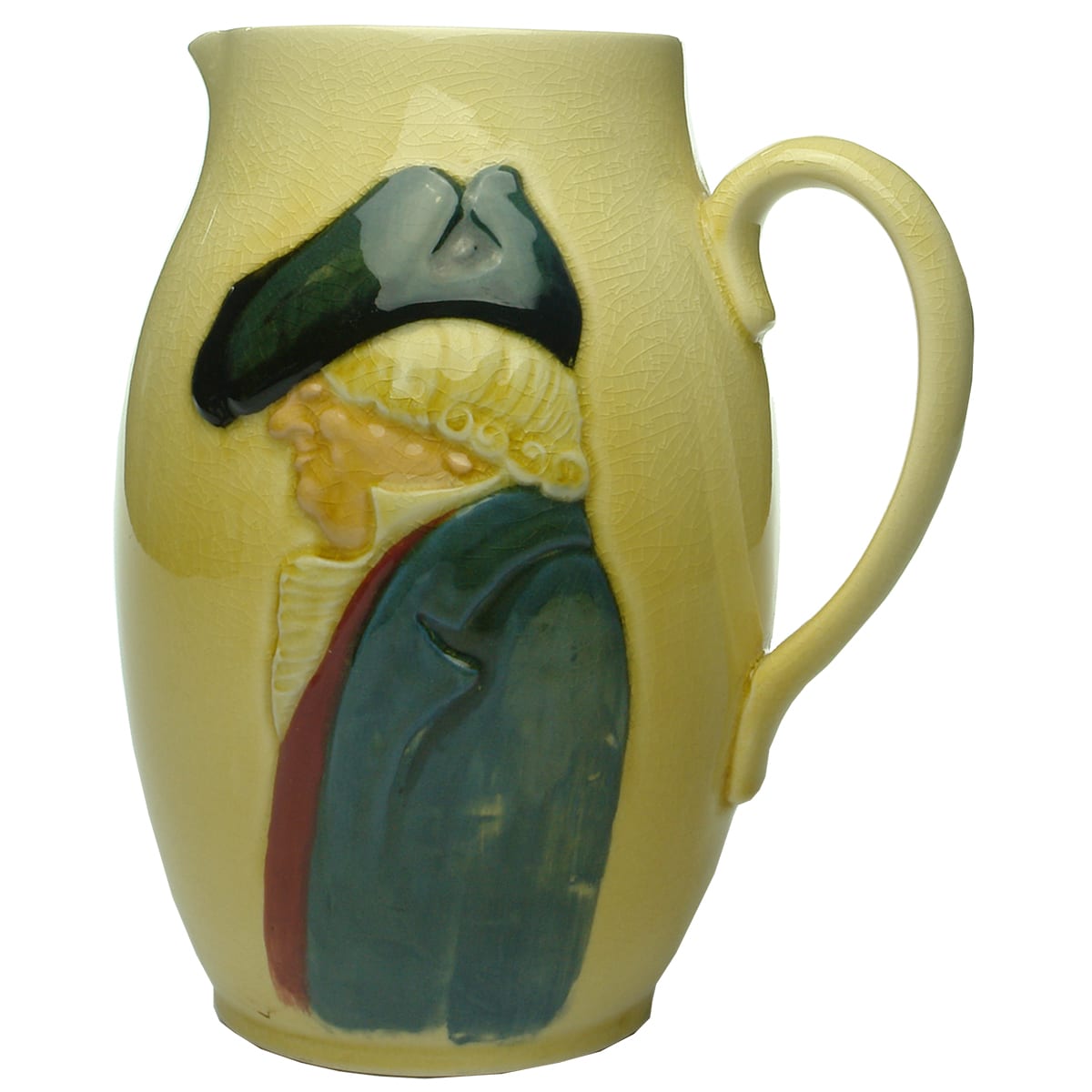 Royal Doulton water jug. Man with a cap pulled down over his eyes.