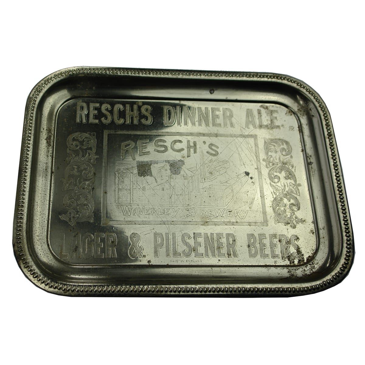 Advertising Serving Tray. Resch's Waverley Brewery. Dinner Ale. Lager & Pilsener Beers. (Sydney, New South Wales)