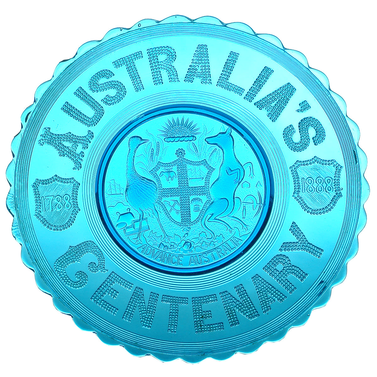 Glassware. Australia's Centenary, Advance Australia. Blue. Plate.