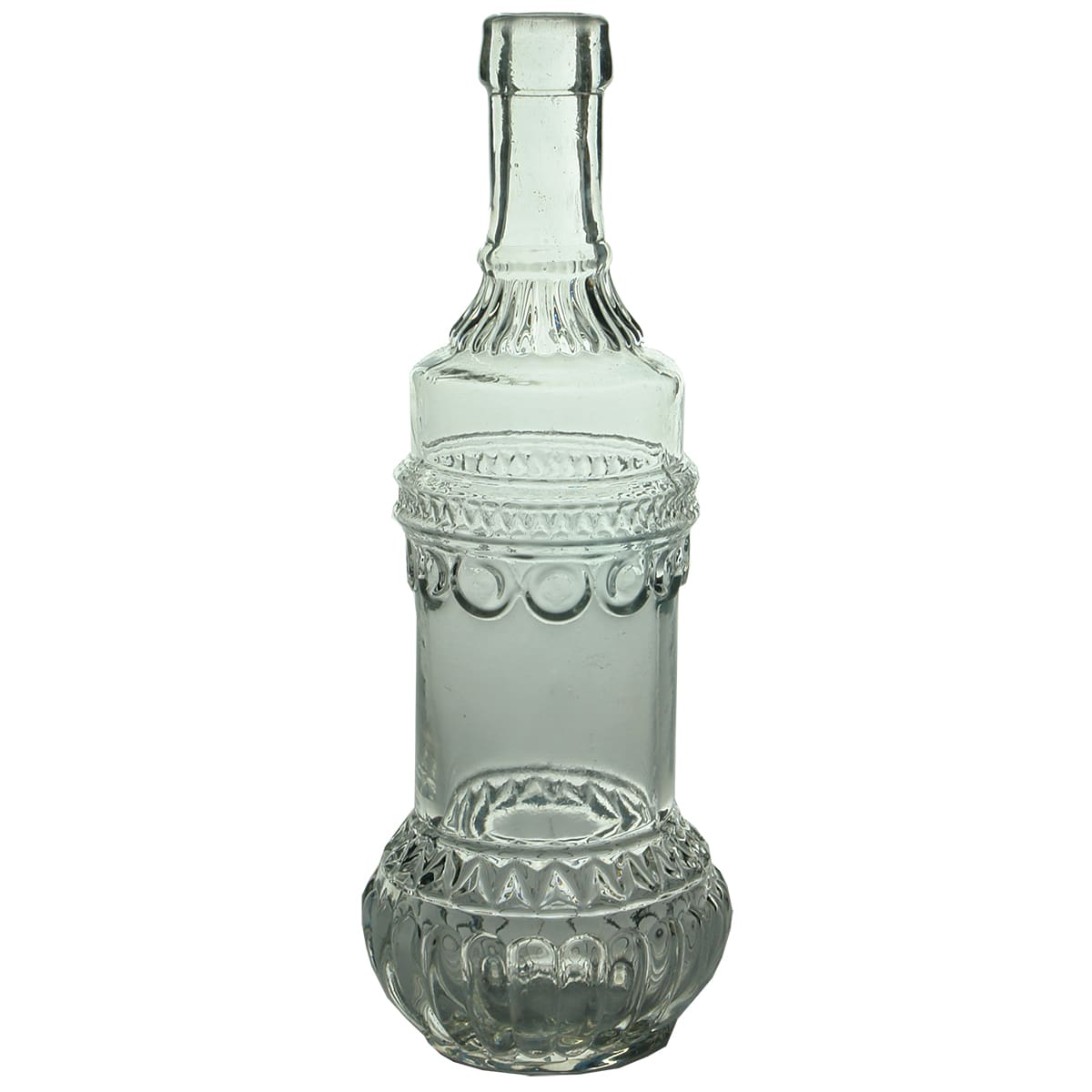 Household. Clear Glass Ornate Condiment Bottle.