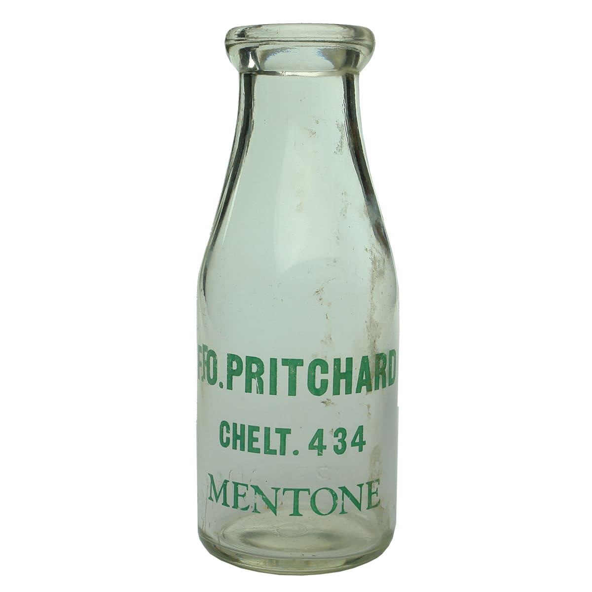 Milk. F. O Pritchard, Mentone. Ceramic Label. 1 Pint. (Victoria)