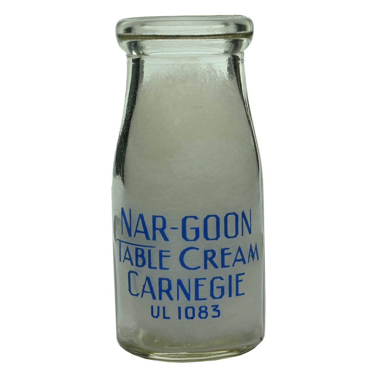 Milk. Nar-Goon Table Cream, Carnegie. Wad lip. Ceramic Label. 8 oz. (Victoria)