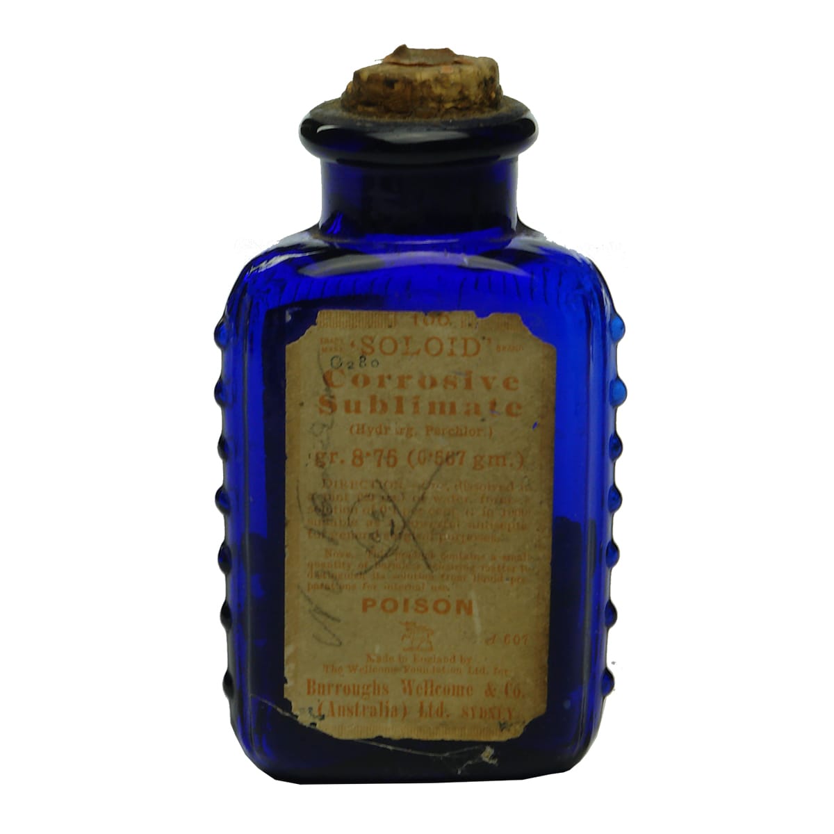 Poison. Burroughs Wellcome & Co (Australia) Soloid Corrosive Sublimate. Labelled Blue bottle.