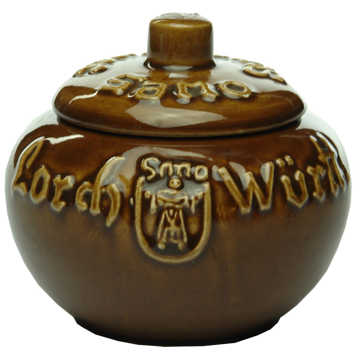 Mustard Jar. Lord Wurtt. Sano. A. Peterson. With original lid.