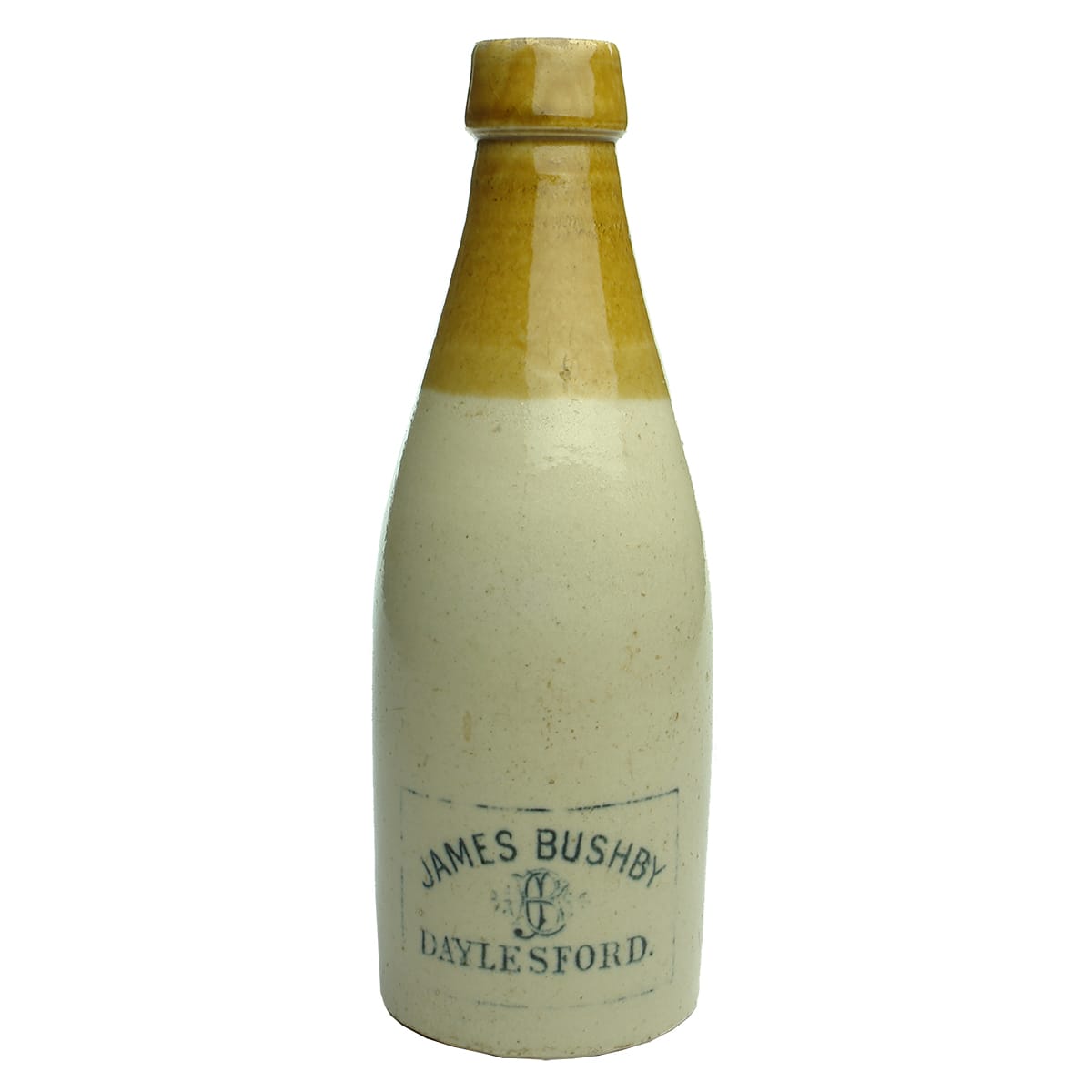 Ginger Beer. James Bushby, Daylesford. Large Bendigo Pottery stamp. (Victoria)