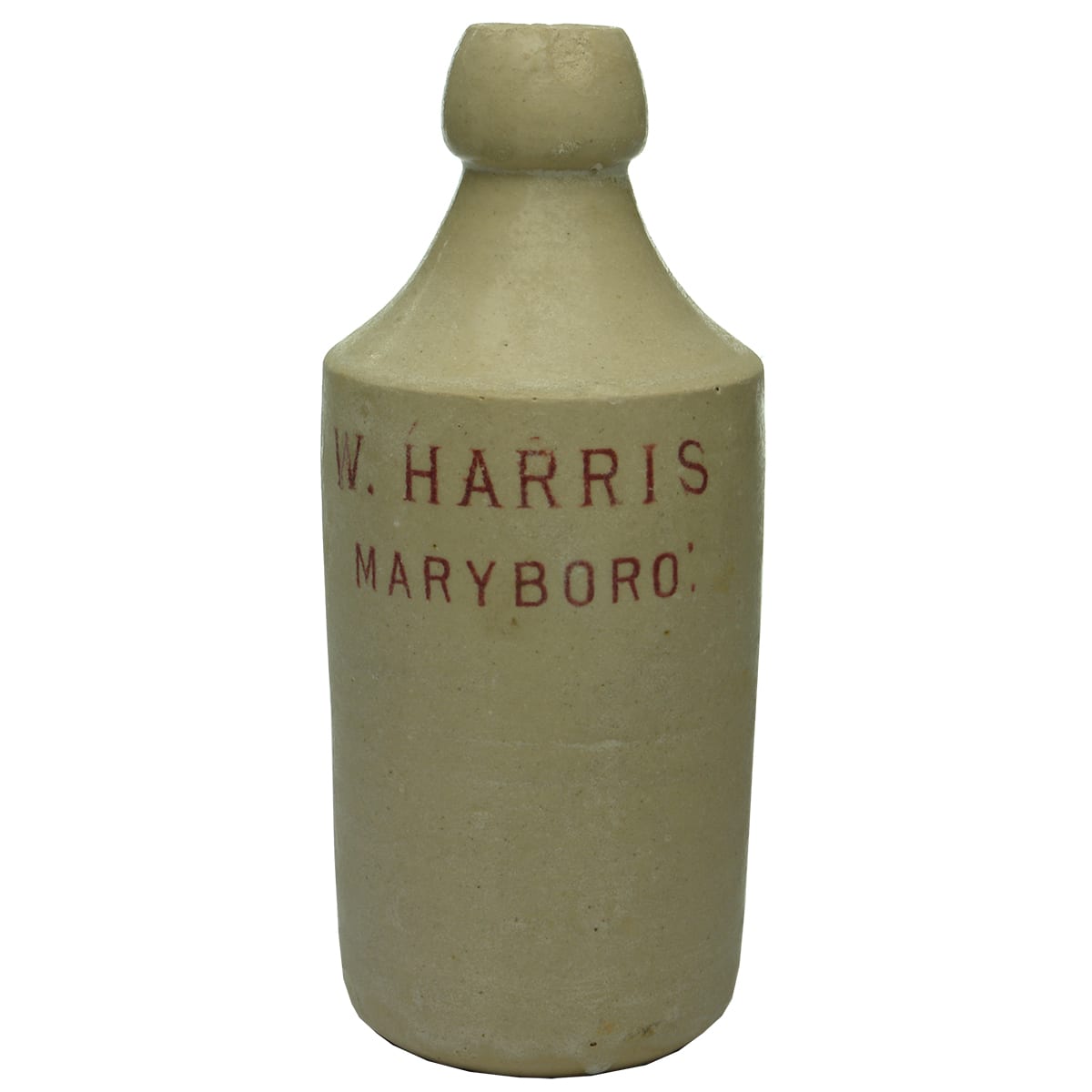 Ginger Beer. W. Harris, Maryboro'. Glasgow pottery. Red Print. (Maryborough, Queensland)