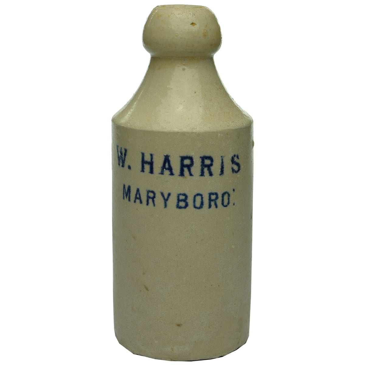 Ginger Beer. W. Harris, Maryboro'. Glasgow pottery. Blue Print. (Maryborough, Queensland)