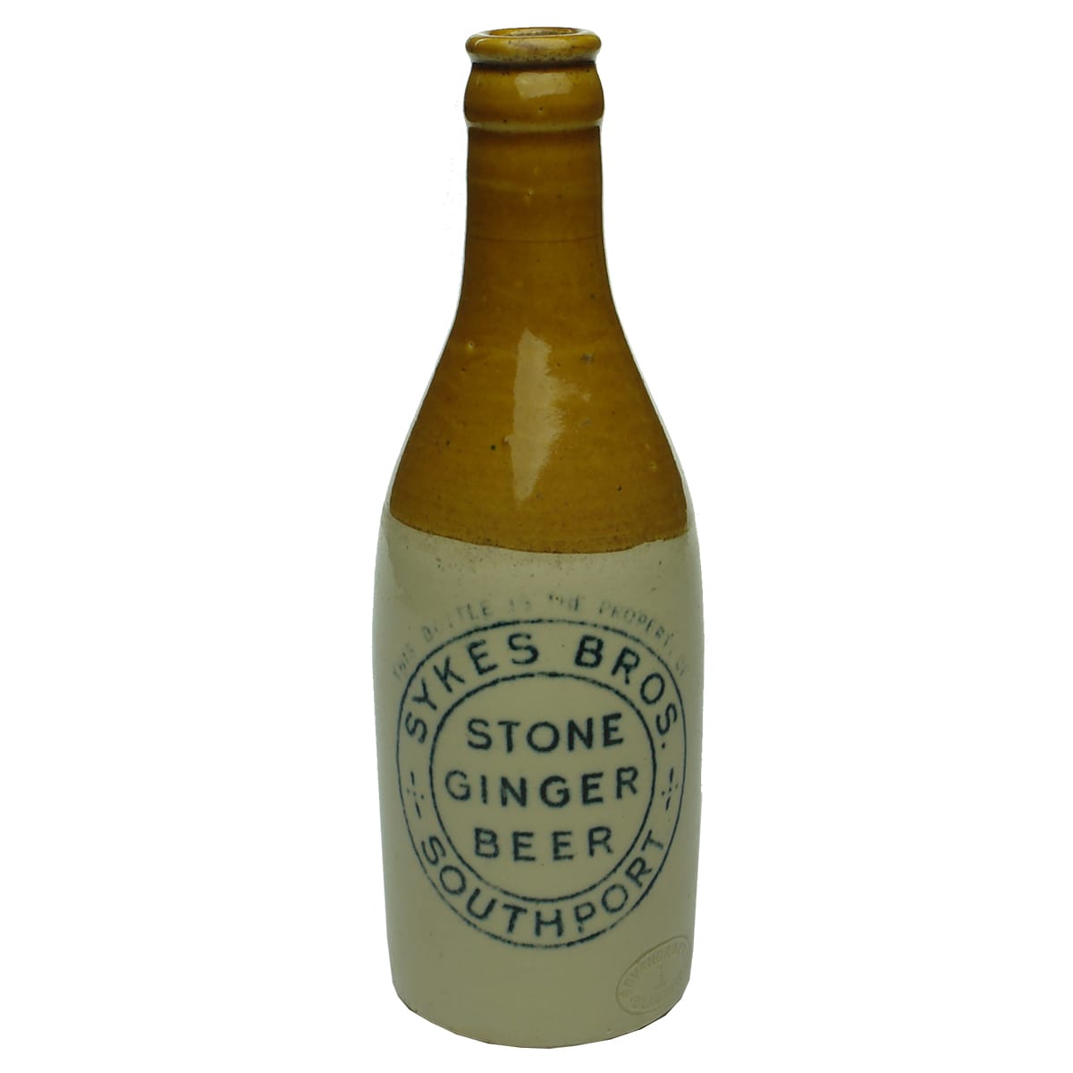 Ginger Beer. Sykes Bros., Southport. Govancroft pottery. Crown Seal. Tan top. (Queensland)
