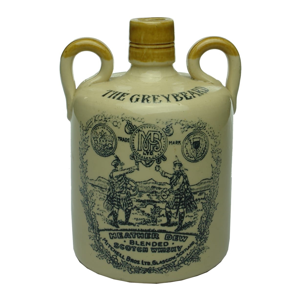 Whisky. The Greybeard. Mitchell Bros. Ltd, Glasgow. Possil Pottery, Jug.