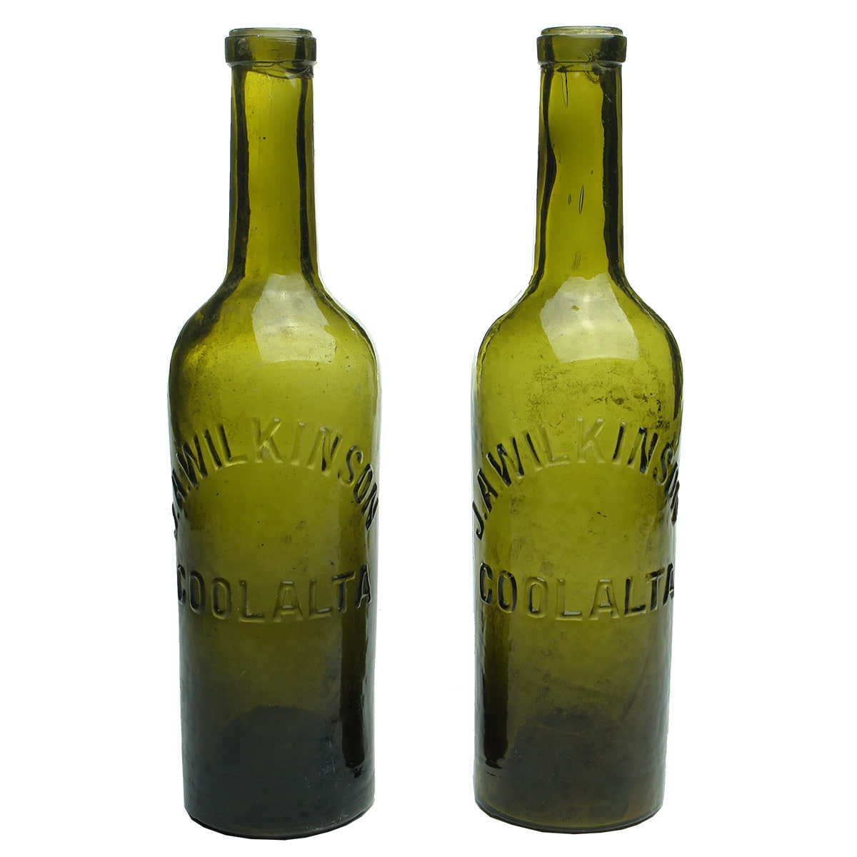 Pair of J. A. Wilkinson, Coolalta 13 oz Claret shaped wine bottles. (New South Wales)