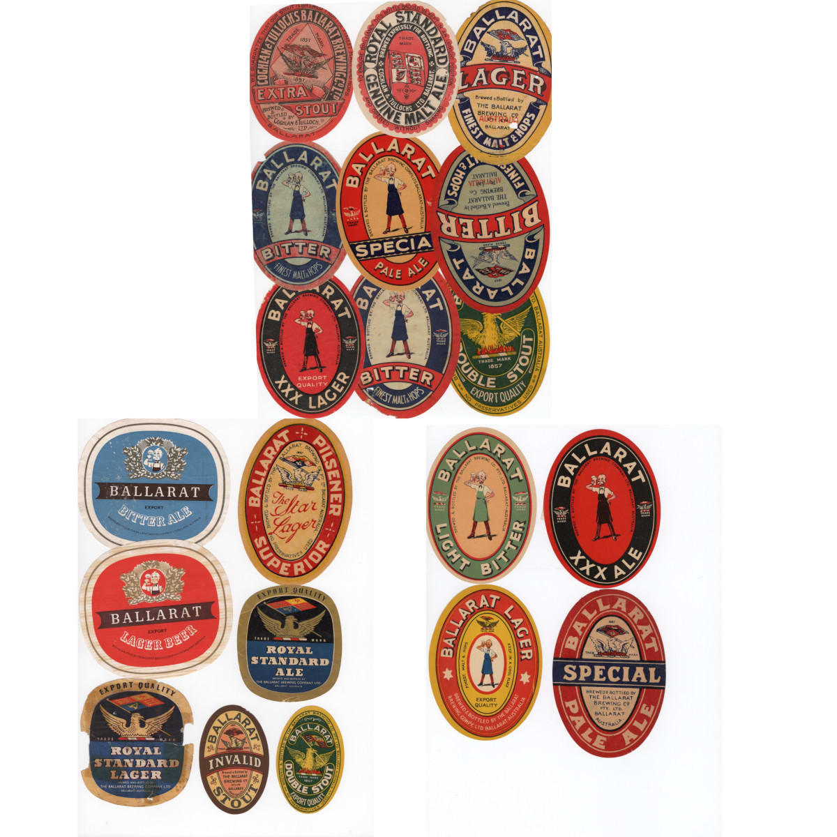 20 Ballarat Beer Labels: 2 x different Coghlan & Tulloch; 18 different Ballarat Brewing Co. (Victoria)