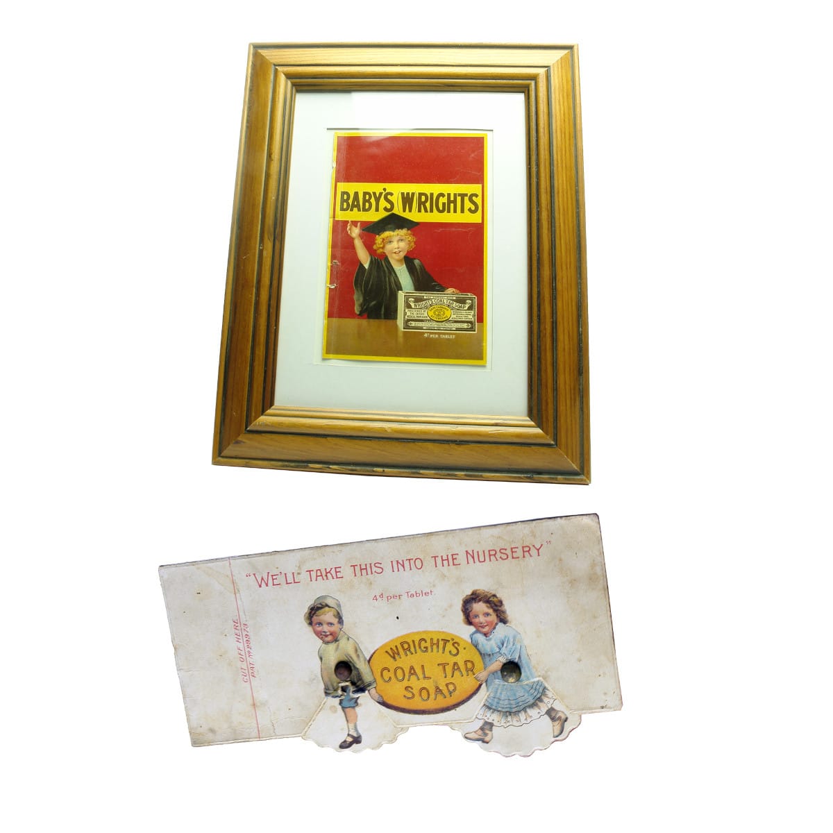 Pair of Wrights Coal Tar Soap advertising items. Advertisement from My Magazine, Arthur Mee and Small card with rotating pieces.