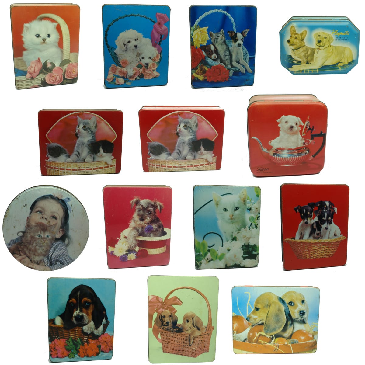 14 MacRobertson's Chocolate and Toffee Tins. All with pictures of Puppies or Kittens. MacRobertsons.