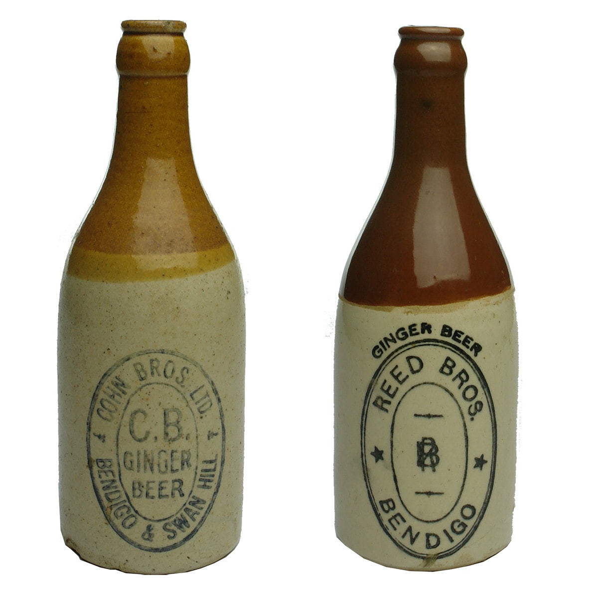 Pair of Crown Seal Ginger Beers: Cohn Bros Ltd, Bendigo & Swan Hill; Reed Bros, Bendigo. (Victoria)