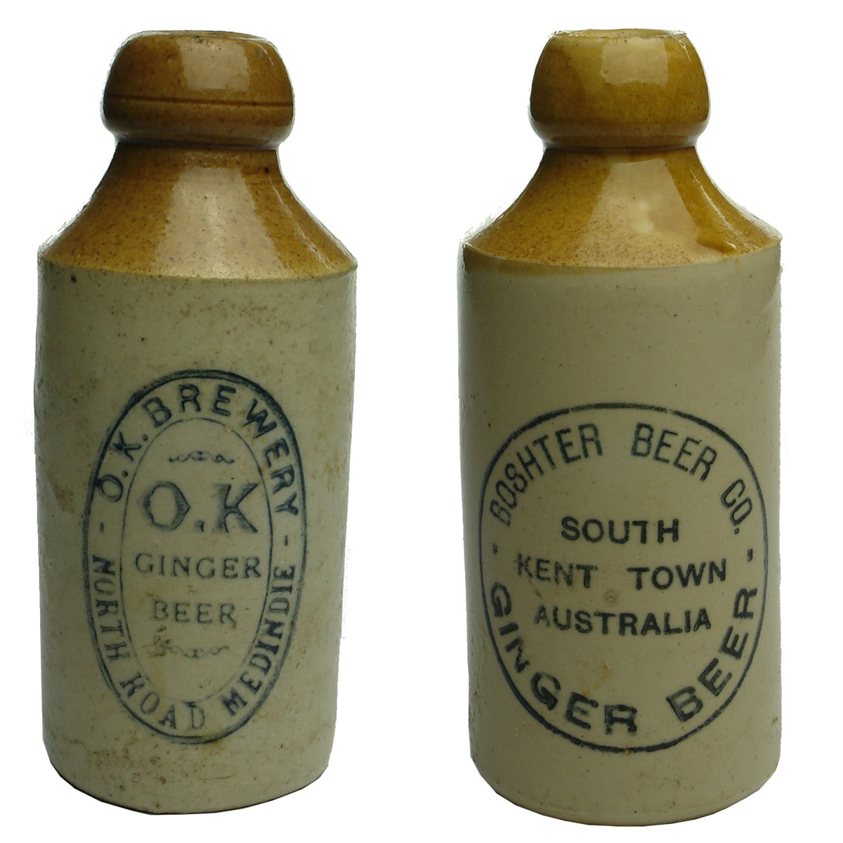 Pair of Ginger Beers: OK Brewery, Medindie and Boshter Beer Co. Kent Town. (South Australia)