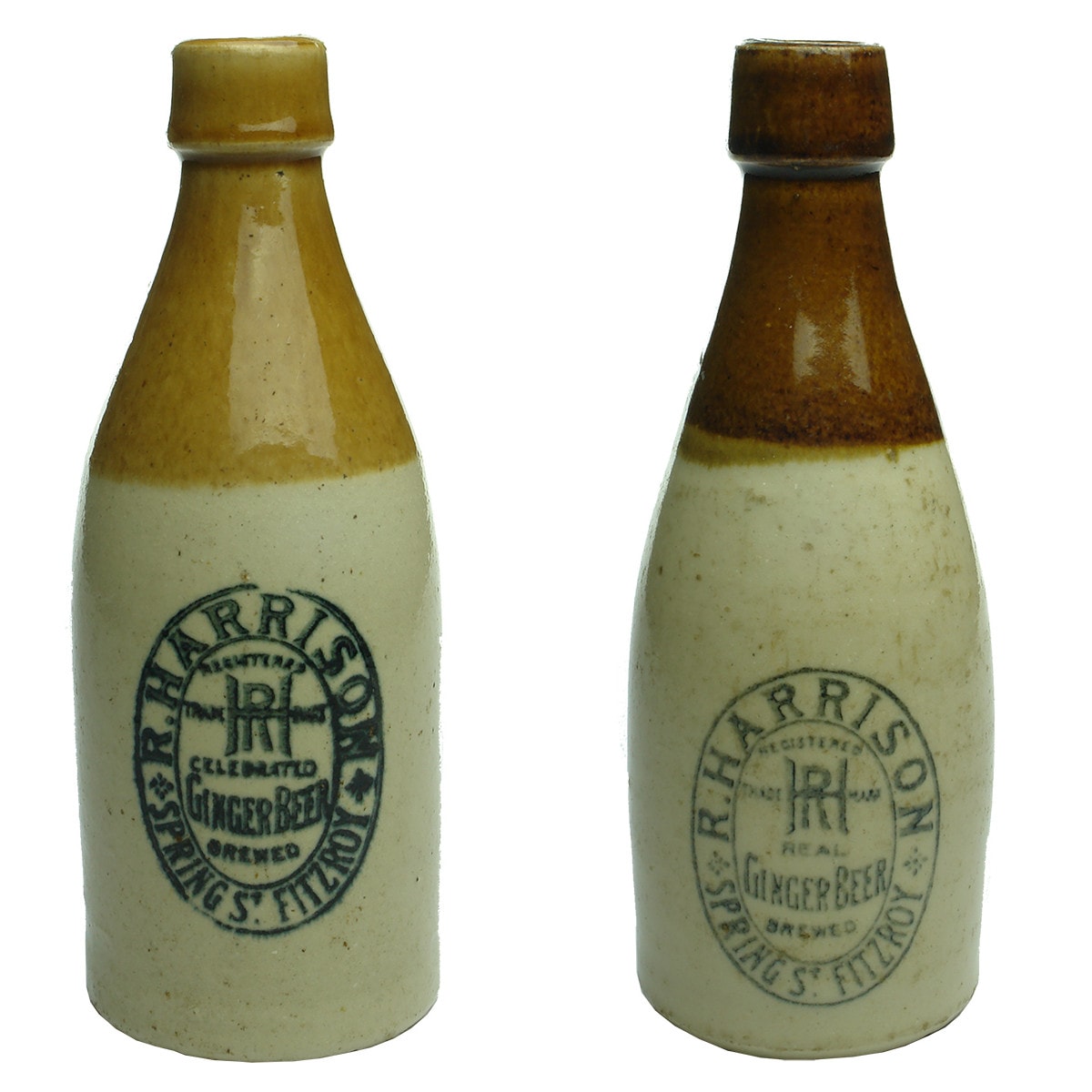 Pair of Harrison Fitzroy Ginger Beers. Celebrated and Real stamps. (Victoria)