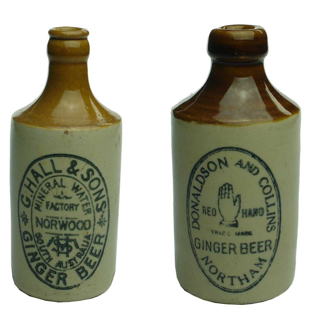 Pair of Ginger Beers: Hall & Sons, Norwood Crown Seal; Donaldson & Collins, Northam. (South Australia & Western Australia)